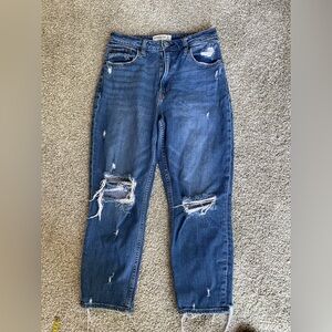 Abercrombie & Fitch Medium Blue The Mom  High-Rise Distressed Jeans